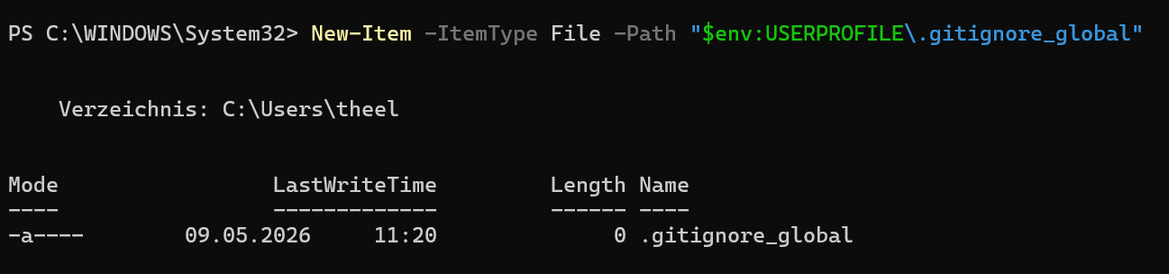 PowerShell output of New-Item creating .gitignore_global